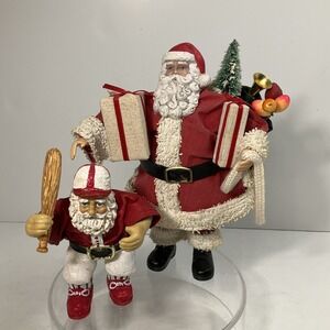Vintage Fabric‎ Mache Santa's 1 W/Gifts & 1 Baseball Santa Good Condition No Box